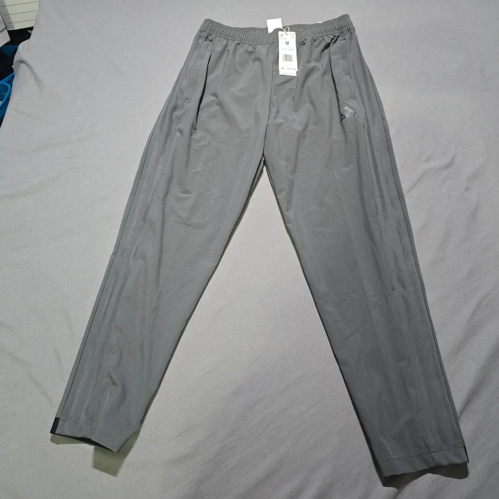 Adidas Training Pants Mens M Gray 3-Stripe Performance Activewear Joggers